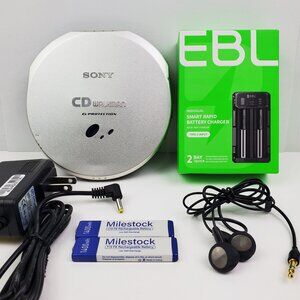 Sony CD Walkman Mega Bass D-EJ915 Earphones Charger AC Adapter VTG 90s Tested